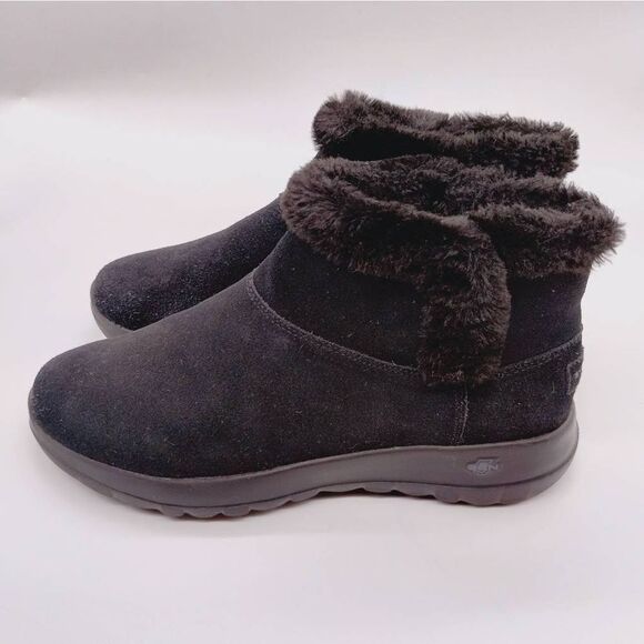 Skechers On The Go Joy Bundle Up Black Suede Booties Womens Size 9 Cushioned‎ - Picture 2 of 8